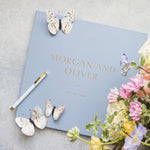 Blue Wedding Guest Book with Gold Foil Personalized Cover