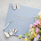 Blue Wedding Guest Book with Gold Foil Personalized Cover