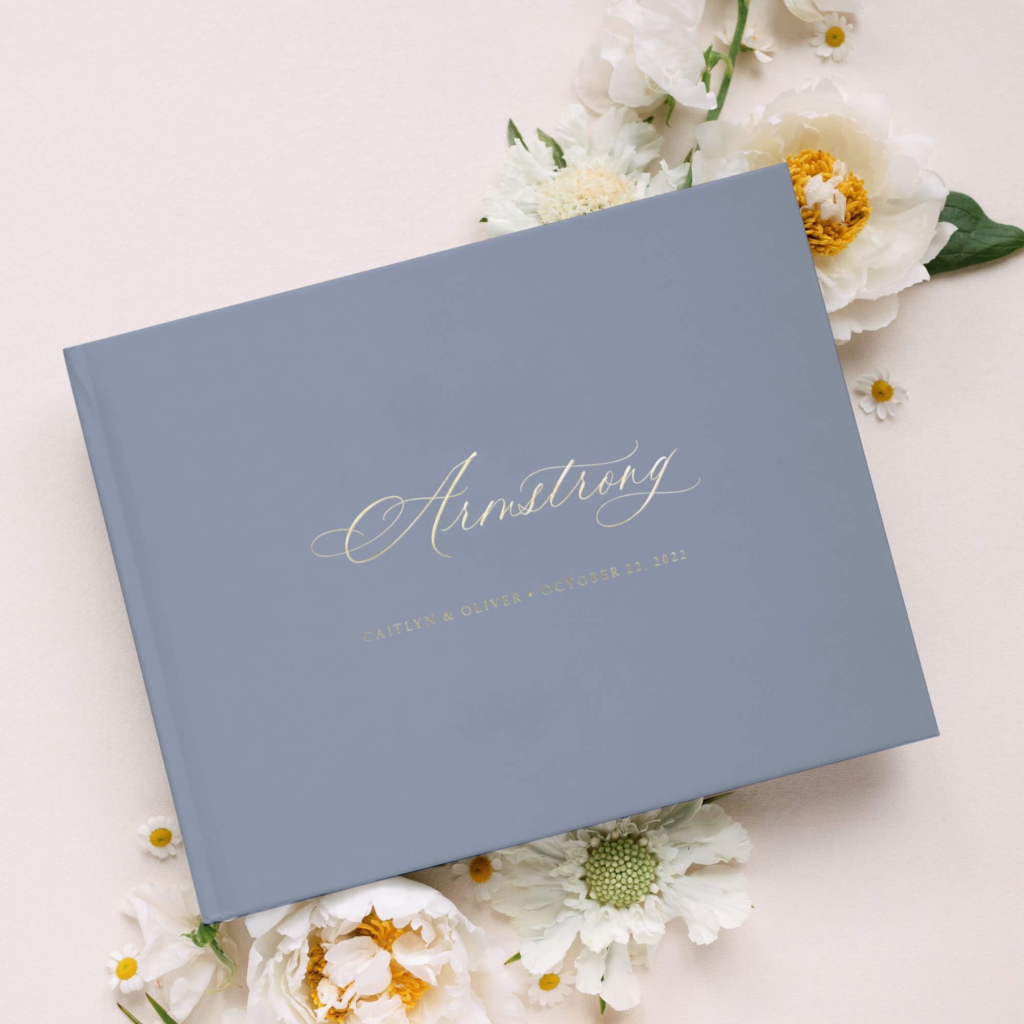 Dusty Blue Wedding Guest Book With Gold Foil Names Cora And Belle